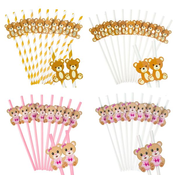 Altre forniture per feste per eventi 10 30 pezzi Cannucce di carta orso cartone animato Cannucce usa e getta Baby Shower Bambini 1° Ragazzo Ragazza Compleanno Decorazione fai da te 231017