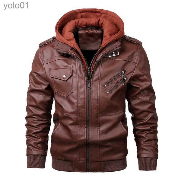 Pelle da uomo in ecopelle giacche in pelle per uomo casual pelle bovina pelle PU con cappuccio autunno inverno cappotti caldi vintage moto punk cappotti L231018