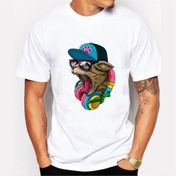 Designer di marca-Nuovo arrivo Moda uomo Crazy DJ Cat Design T-shirt Cool Tops Manica corta Hipster Tees221L