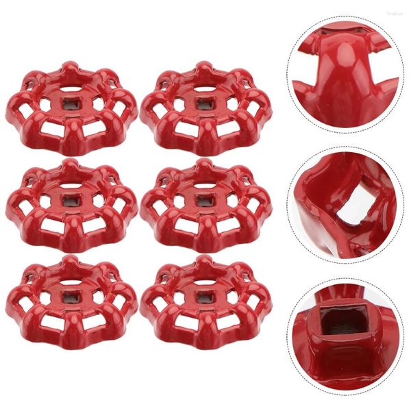 Torneiras de cozinha 6 pcs válvula de portão lidar com acessórios vermelhos desligamento roda decorativa quadrado metal fundido ferro redondo broach