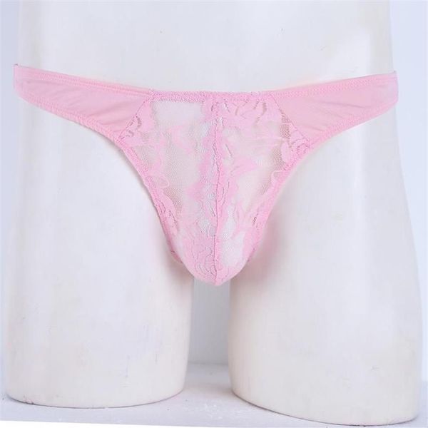 Erkekler Seksi iç çamaşırı sissy gay düşük bel külot dantel çiçek çıkıntısı torbası g-string ve tanga mini bikini erotik iç çamaşırları m2808