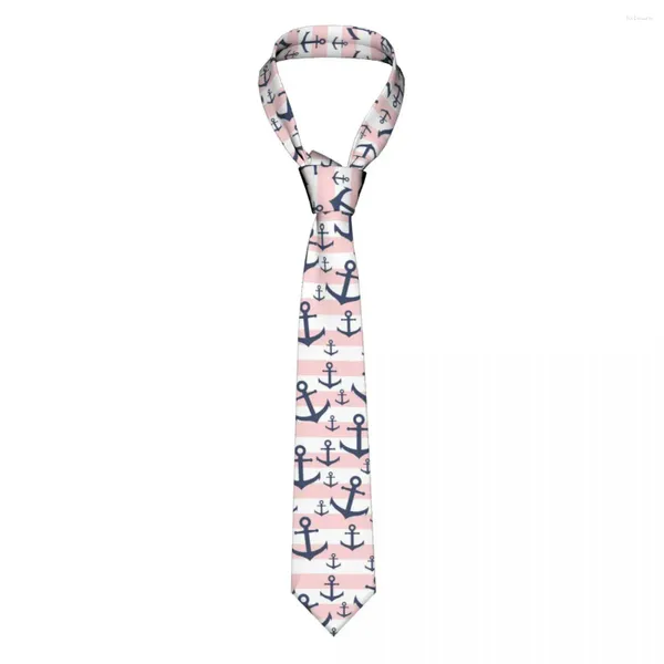 Papillon nautico a righe rosa cravatta con ancoraggio blu scuro uomo donna poliestere collo da 8 cm per accessori stretti casual cravatta da lavoro