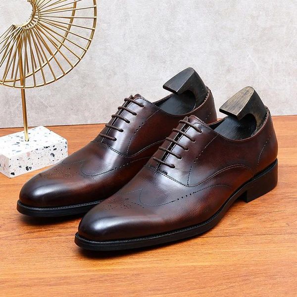 Sapatos de vestido de alta qualidade masculino preto/café negócios formal rendas escritório apontou toe couro genuíno