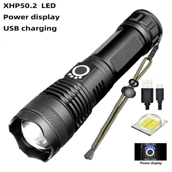 Outdoor Gadgets Taschenlampe Hochleistungs-LED XHP50 Superhelle wiederaufladbare USB-Taschenlampe 18650 Zoom Leistungsstarkes Blitzlicht XHP70 Jagdlaterne 231018