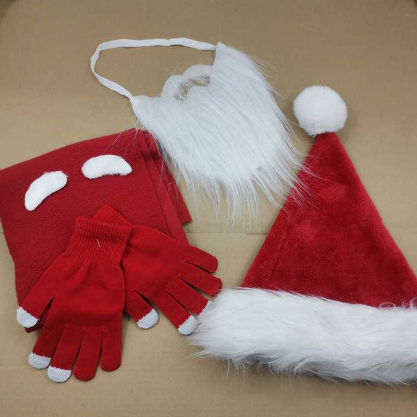 Neues Weihnachtsgeschenk-Set, Weihnachtsmütze, Schal, Handschuhe, Bart, Maske, Augenbrauen, Partyzubehör