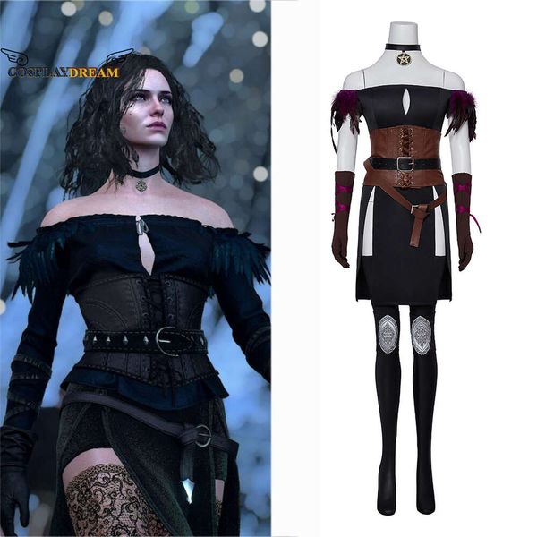 Yennefer Costume Cosplay Gioco Mago Abito nero Abiti Accessori Abiti da festa di carnevale di Halloween per abiti cosplay da donnaCosplay