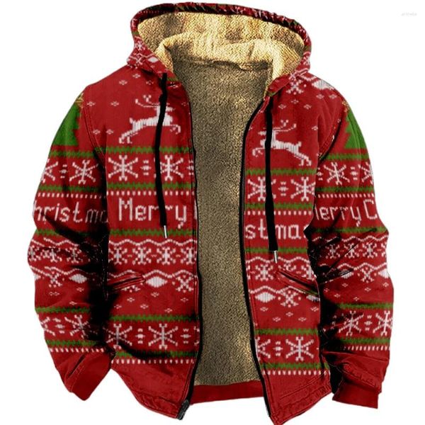 Hoodies masculinos com zíper manga longa impressão de natal casaco de inverno para homem/mulher roupas grossas jaqueta moletom outerwear