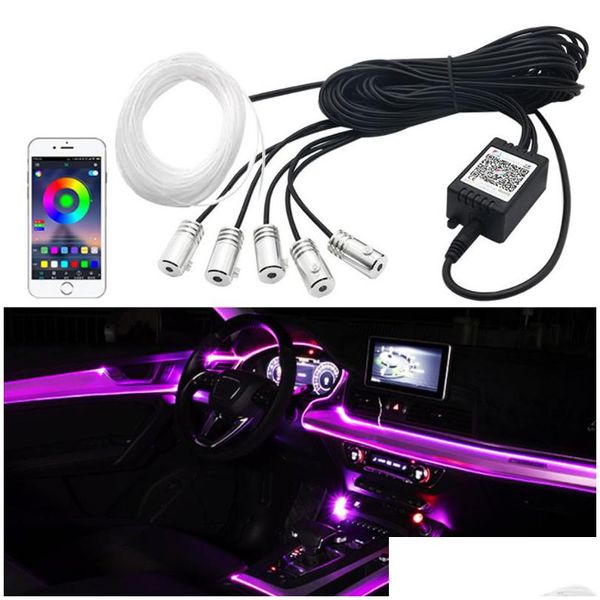 6 em 1 rgb led atmosfera luz do carro interior tiras de fibra óptica ambiente por controle aplicativo diy música 8m banda entrega gota dhodm