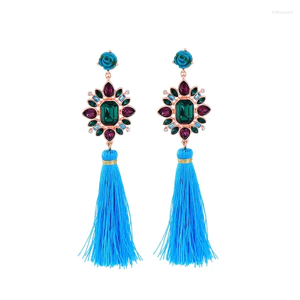 Orecchini pendenti con frange e nappe pendenti con fiori multicolori, lunghi accessori per gioielli etnici boho femminili