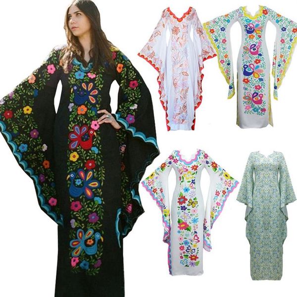 Женское платье с мексиканским принтом в богемном стиле макси с цветочным принтом Vintage277g