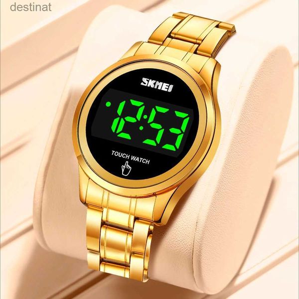 Женские часы SKMEI Брендовые женские часы Модные светодиодные цифровые наручные часы с сенсорным экраном Водонепроницаемые женские золотые часы для девочек relogio femininoL231018