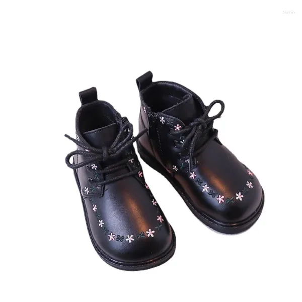 Botas crianças tamanho 21-30 criança zíper cor sólida manter quente fretwork pu couro preto meninos meninas bota curta