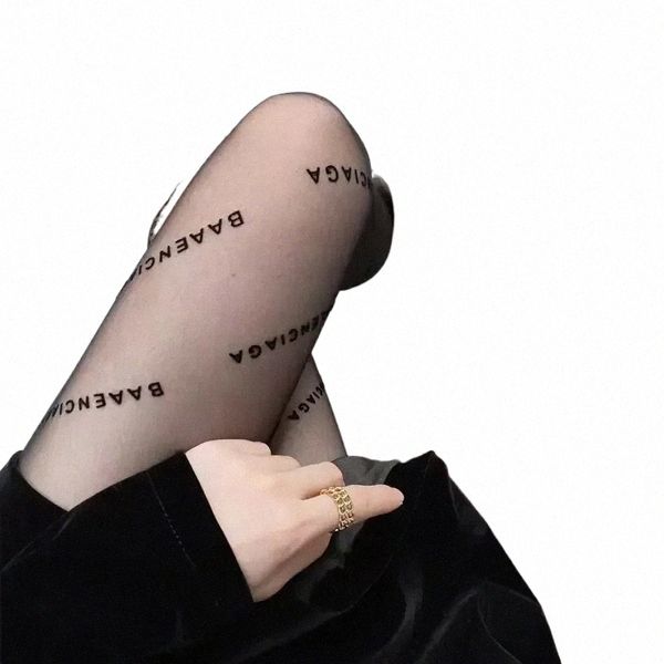 Mode Luxus Frauen Sexy Socken Leggings Duftende Brief Strumpfhosen Strumpfhosen Hohl Beflockung Hosen Dünne Fischernetz Socken Fleisch Durch Boden strümpfe O w9DG #