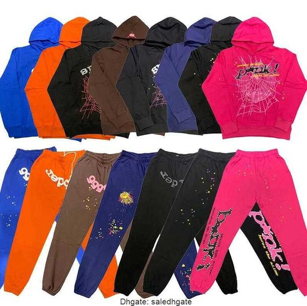 2023 Hoodies Sp5der Young Thug 555555 Anjo Pulôver Rosa Vermelho Hoodye Calças Homens Top1 Qualidade Sapato Sp5ders Impressão Spider Web Moletons 9S5Y