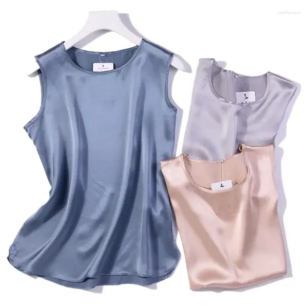 Frauen Blusen 2023 Sommer Chiffon Oansatz Plus Größe Satin Büro Schwarz Frauen Tunika Elegante Shirts Seide Sling Weste Frau top