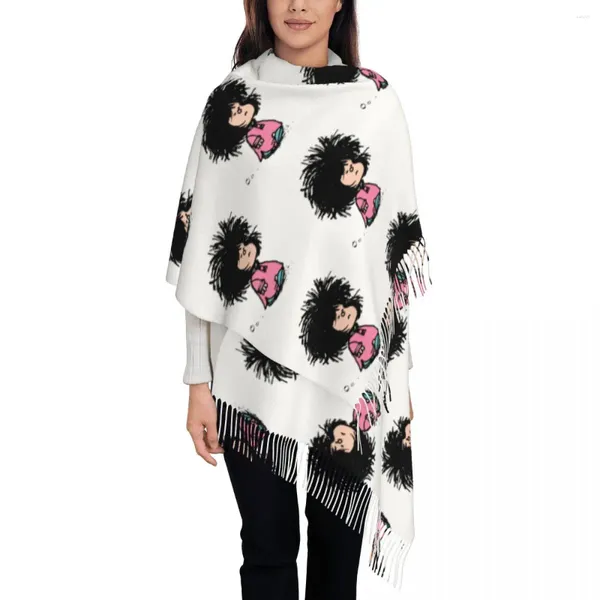 Lenços mafalda camisola argentina lenço feminino inverno warm cashmere shawls embrulhando desenho animado anime quino long with tassel ladies