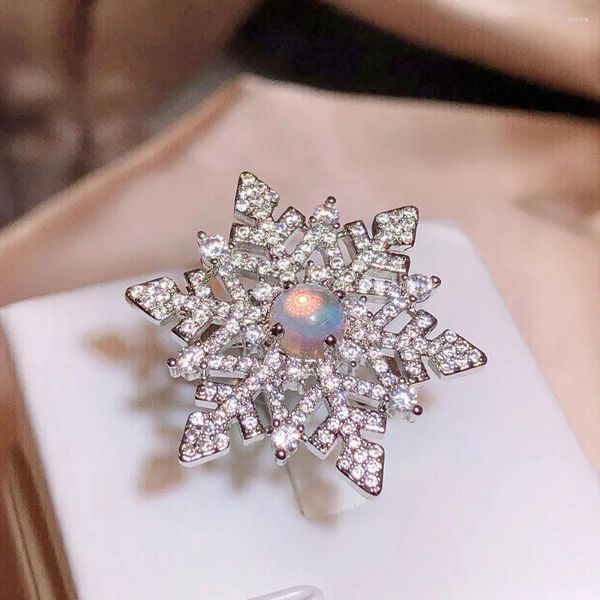 Anéis de cluster luxuoso 925 selo anel para moda feminina floco de neve flor jóias presente de natal festa diamante