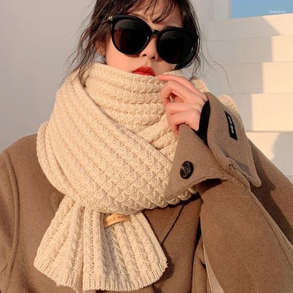 Lenços lenço de inverno feminino coreano amantes de lã homens e engrossar estudantes quentes cor sólida babador de malha