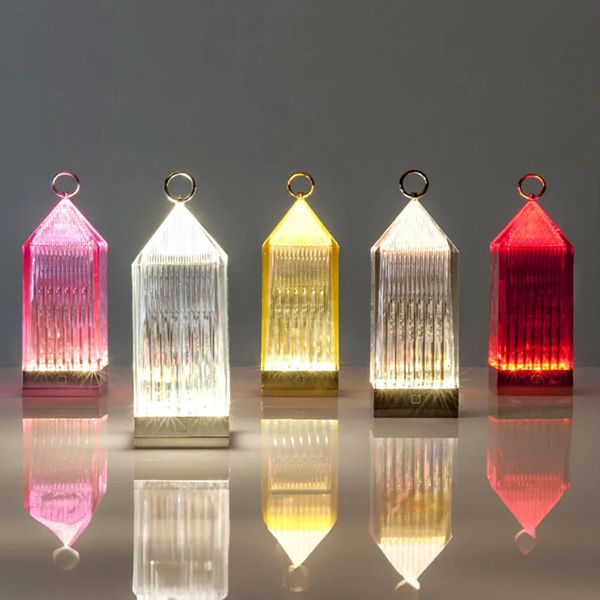 Objetos decorativos estatuetas italiano kartall design acrílico cristal bateria lanterna brilhante recarregável restaurante mesa luz lâmpadas noite fonte 231017