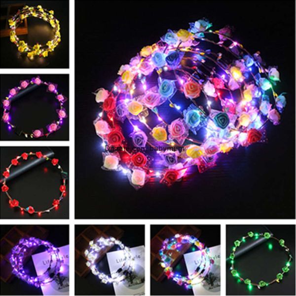 Led light up flor coroa piscando guirlandas cabeça banda fechos floral cabeça hoop fada hairband headwears casamento chirstmas festa decoração c102901