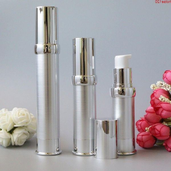 Luxus Metall Silber Mini tragbare Vakuum Airless Reiseflaschen 15 ml 20 ml 30 ml flüssiges Make-up leere Verpackungsbehälter 10pcsgoods Gowhc