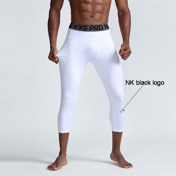 Neue 2021 schwarz weiße Sport-Fitness-Hose für Herren, schnell trocknend, Kompressions-Capri-Kurzhose, Basketball, Laufen, Stretch, train3021
