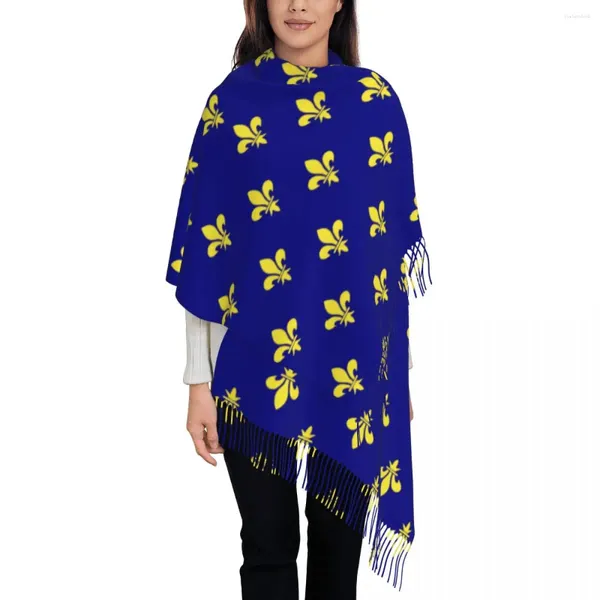 Lenços lenço feminino com borla flor de lis padrão grande xale quente macio e envoltório lis lírio reversível pashmina