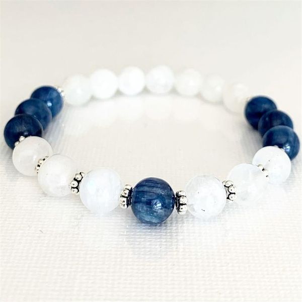 MG0797 Роскошный верхний класс Blue Kyanite и Moonstone Stackelet Dainty Gem Stone Bearsed Bearlet Bracelet Bracelet3391