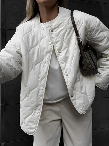 Mulheres para baixo parkas outono e inverno moda singlebreasted algodão parques losango padrão jaqueta solta preto branco casaco topo 231018