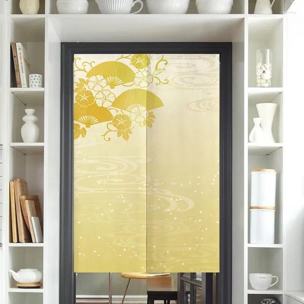 Cortina padrão japonês flor amarelo porta cortinas pendurado divisória da cozinha decoração do quarto linho noren