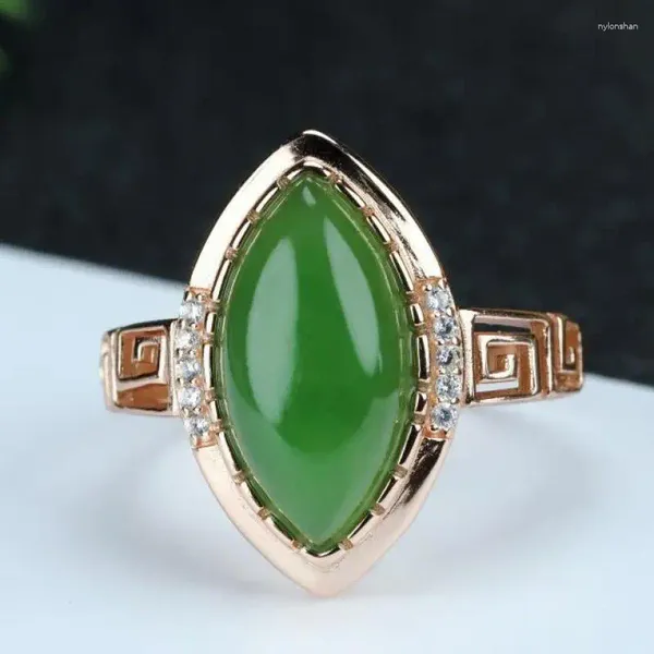Anéis de cluster enviar certificado natural hetian jade 925 prata esterlina anel de olho de cavalo com zircão ajustável mulheres verde nephrite jades