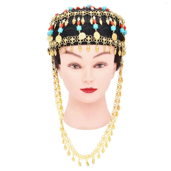 Grampos de cabelo estilo feminino boné jóias chapéu turquesa cristal vermelho longo borla boêmio étnico declaração bandana para acessórios