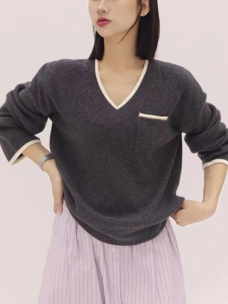 Женские свитера, 3 цвета, свитер с v-образным вырезом, свободный ручной отделкой из бисера, повседневный модный пуловер, женский топ с длинными рукавами, осень 2023 г., женский