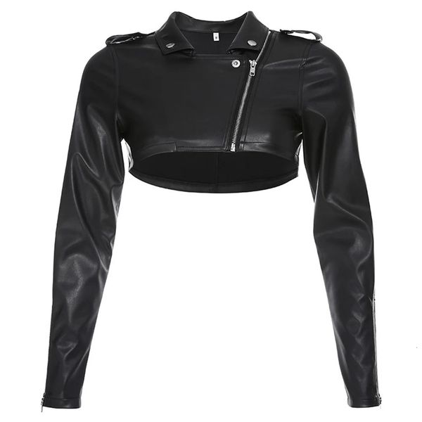 Giacca da donna in pelle ecopelle chic punk da donna con polsini con zip diagonale bottoni decorazione micro giacca da motociclista giacca corta da ragazza in ecopelle 231018