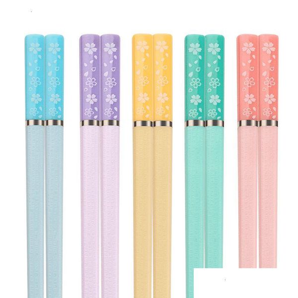 Bacchette Bacchette 5 paia Sakura Fiori riutilizzabili in fibra di vetro Lavabili in lavastoviglie Sushi colorati cinesi giapponesi 230201 Home Dhgarden Dhckh