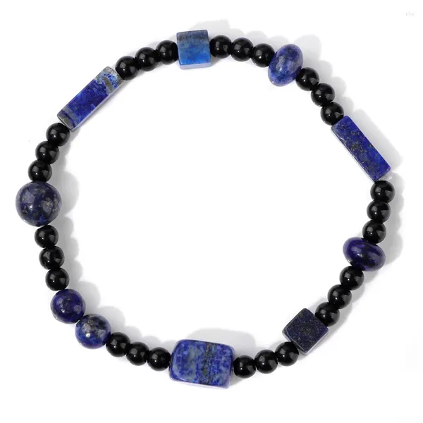 Strang Naturstein Lapislazuli Armband 4mm Runde Schwarze Glasperlen Charm Armbänder Für Frauen Männer Glück Achate Schmuck Geschenk