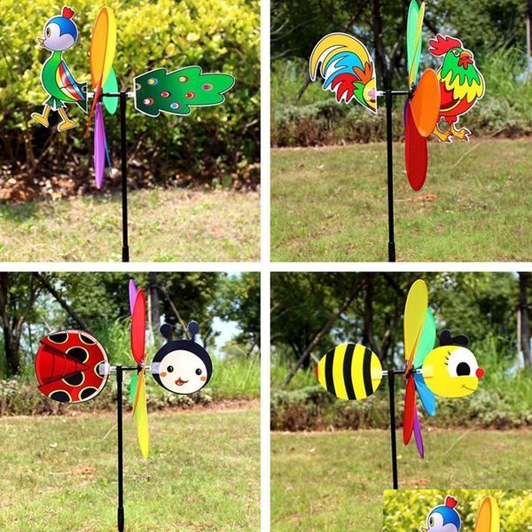 Décorations de jardin Animal Bee Six couleurs Threensional Moulin à vent Dessin animé Jouets pour enfants Décoration de la maison Wind Spinner Whirligig Yard Dec Dhqke