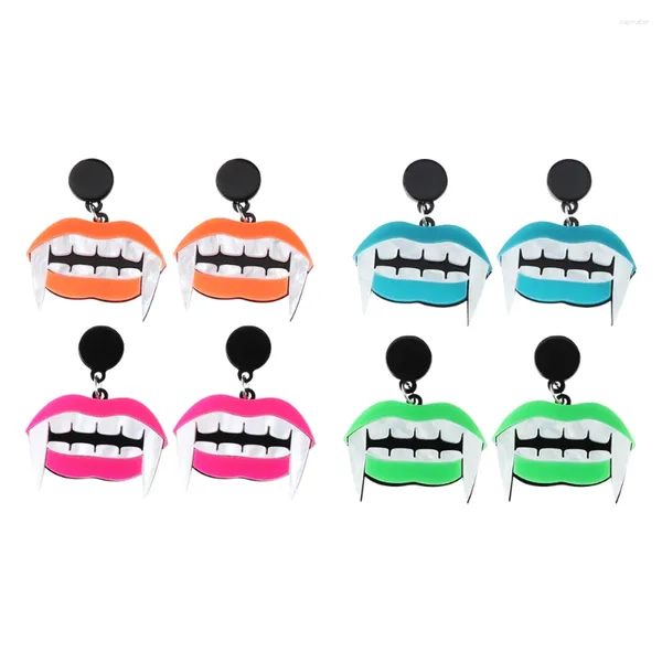 Dangle Brincos Design Acrílico Dentes Gota Para Mulheres Meninas Rosa Verde Grande Boca Presas Halloween Punk Hip Hop Jóias