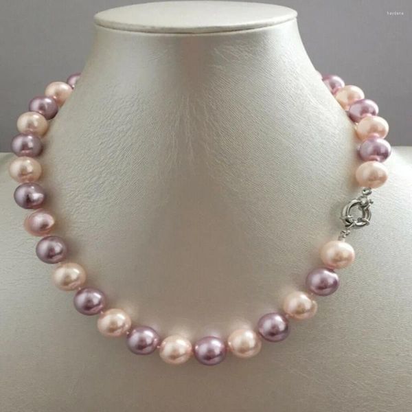 Ketten Handgeknüpfte klassische Hochzeitshalskette 12 mm lila rosa Muschelperle Modeschmuck 18 Zoll