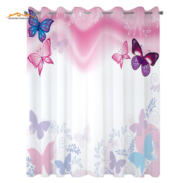 Cortina princesa cortinas flores e borboletas encaracolado folhas onduladas inseto verão design sala de estar quarto janela cortinas rosa 231018