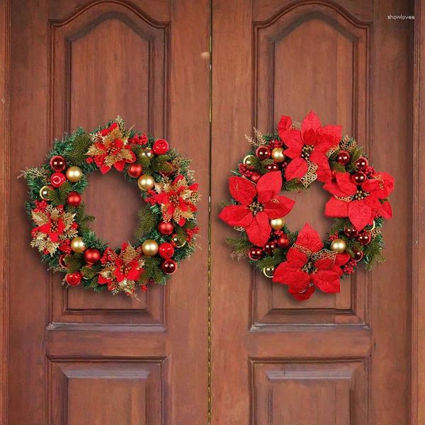 Dekorative Blumen, eleganter roter Weihnachtskranz, Champagner-Gold, Fenster, Tür, Wanddekoration