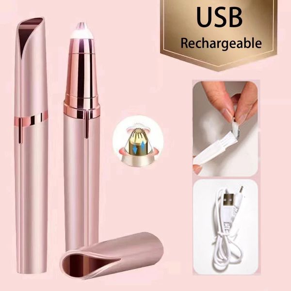 Aparador de sobrancelha feminino aparador de sobrancelha usb recarregável rosto removedor de pêlos sobrancelha navalha elétrica aparador de sobrancelha led caneta depiladora de sobrancelha 231017