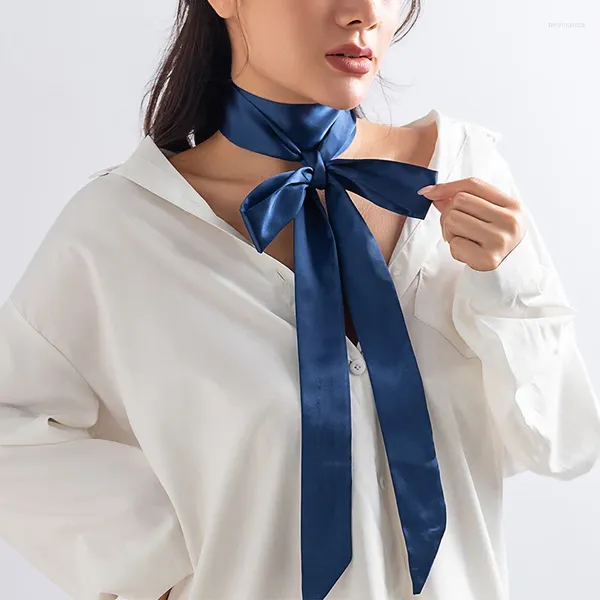 Lenços elegantes mulheres estreitas lenço longo seda 200x5cm chique francês suave chiffon gravata carta impressão saco fita bandana gargantilha