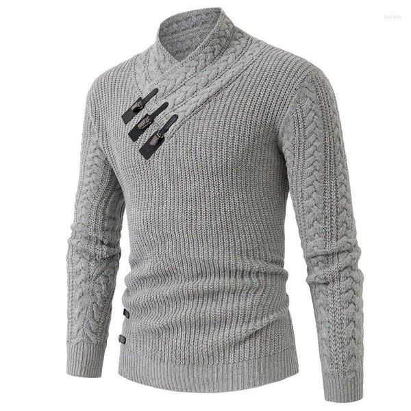 Camisolas masculinas Stand Collar Sweater Homens Retro Manga Longa Malha Top Masculino Roupas Europeias e Americanas Tamanho Grande Tee Chivalric