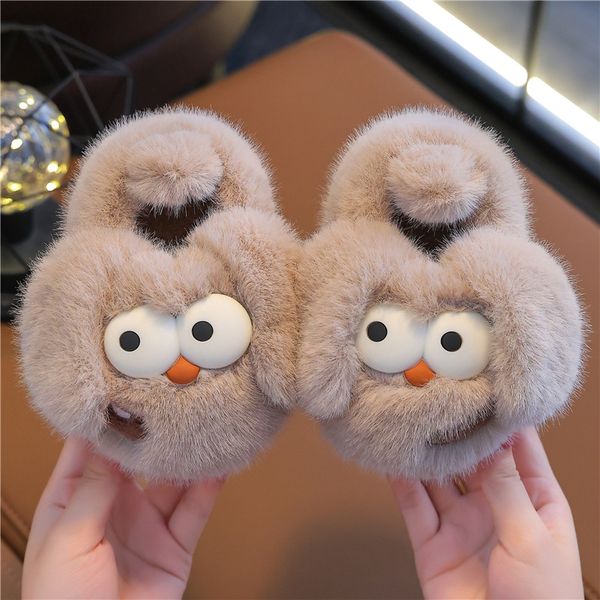 Katoenen kinderpantoffels Winterjongens en meisjes schattige grote kinderen kinderen verdikte fleece thuis babywol omwikkeld met katoenen schoenen koffie