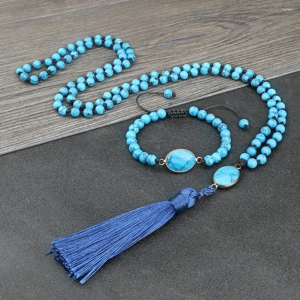 Collana orecchini set 6 mm linea nera braccialetto in pietra blu ciondolo quadrato di lusso nappa braccialetto catena regalo di gioielli per un amico