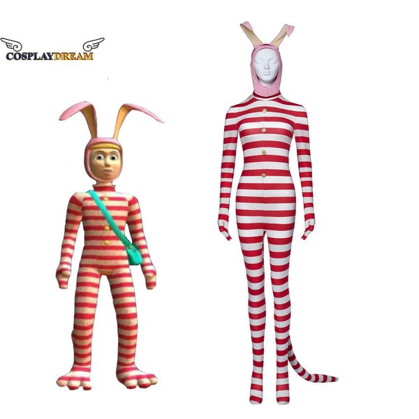 Popee sanatçı cosplay kostüm beyaz ve kırmızı çizgili pamas tulum peluş tavşan kulağı ile kuyruk kıyafetleri Noel nightcosplay ile