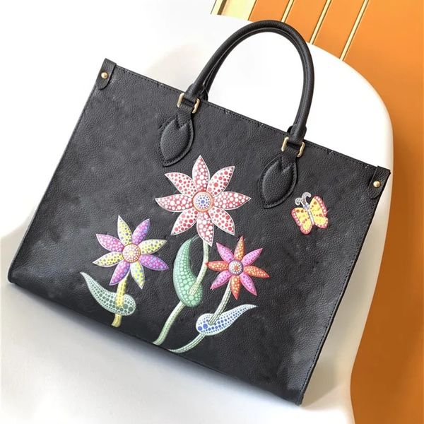 Designer de luxo mulheres bolsa de ombro yayoi kusama onthego dupla alça totes hasp up impressão flor preta retro saco m46416 7a melhor qualidade