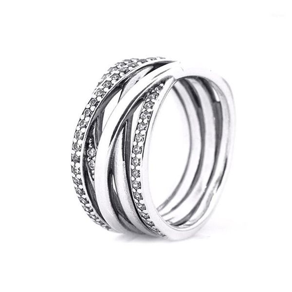 Grandi set da sposa Anello autentico argento sterling 925 trasparente CZ anelli intrecciati per gioielli da donna R0281240U