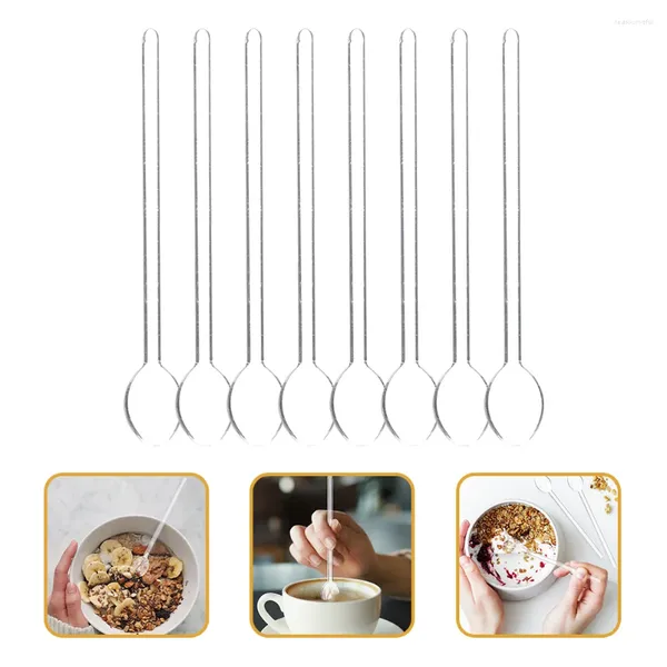 Garfos 8 Pcs Colher de Vidro Transparente Colheres de Bebida Agitador Colher de Sopa Misturando Sobremesa Doméstica Agitando Bar Batedor de Café